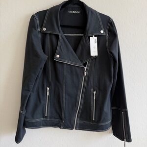 Laura Hlavac Black Moto Jacket with Contrast Stitching